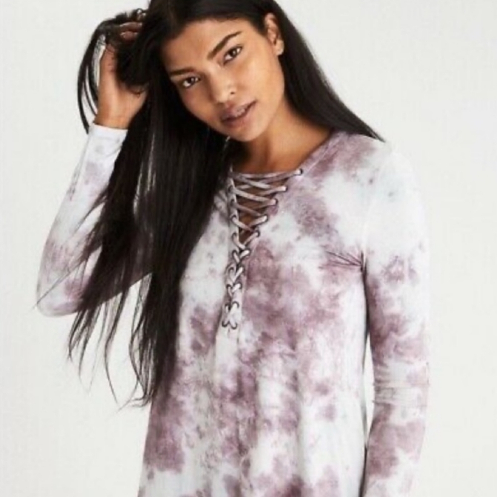 American Eagle Tye Dye Lace Up Top